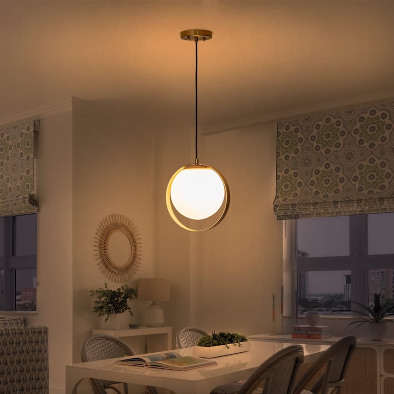 Modern 10-In Single Light LED Pendant Opal Glass Shade Metal Frame - Dia.10-in