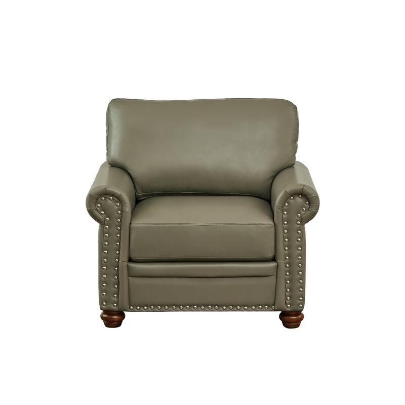 Stylish Single Seat Sofa Faux Leather Chair with Wood Legs and Silver Nailhead Trim for Living Room