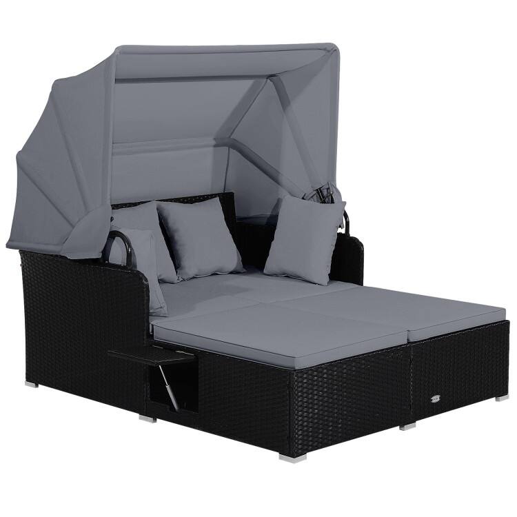 Outdoor Patio Daybed with Canopy and Foldable Side Trays - 65" x 60.5 x 58.5"