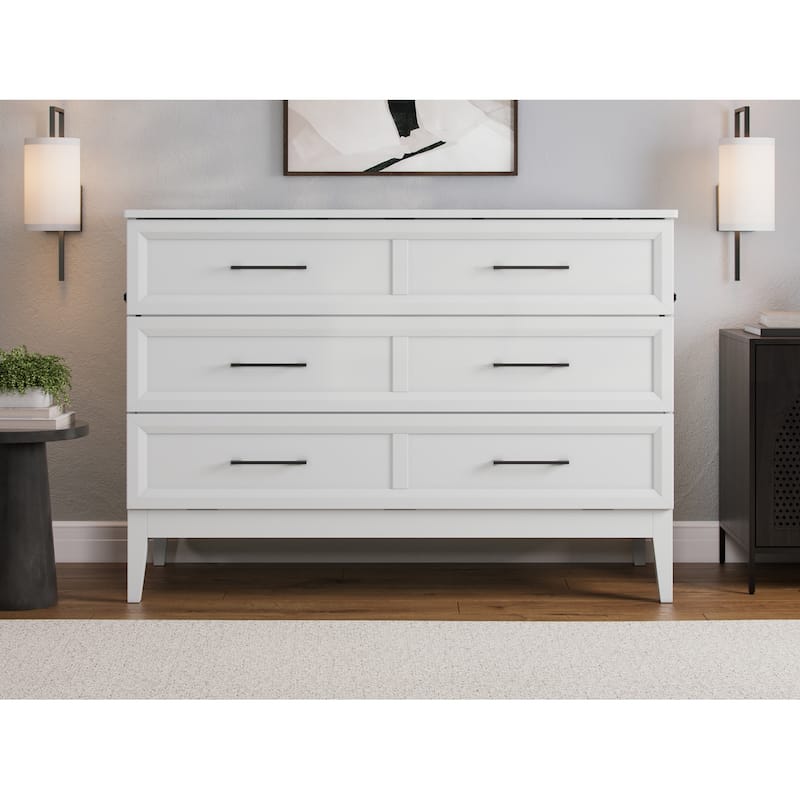 Solid Wood Murphy Bed Chest with Mattress & Charger - Full Size Bed, Space Saving Furniture
