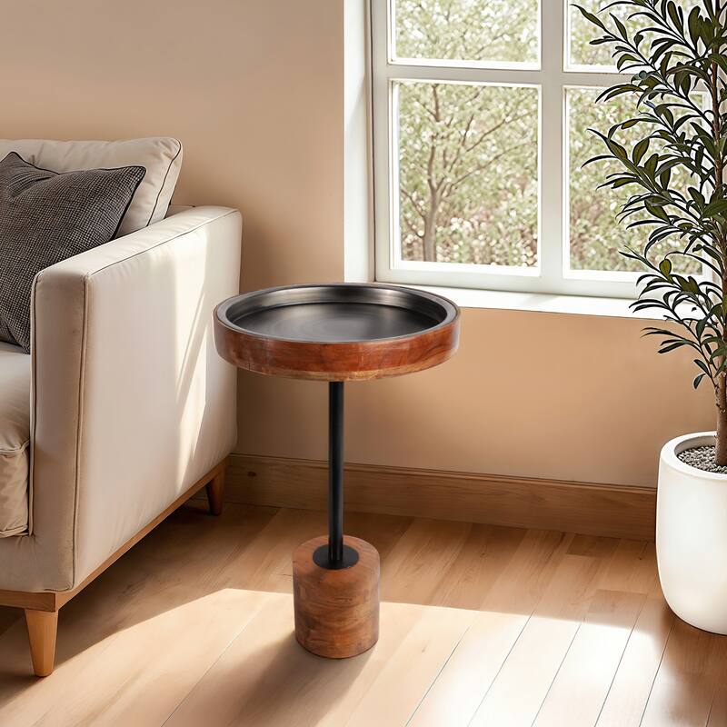 Sagebrook Home Wood and Metal Inmar Brown Table, Perfect for Living Room, Bedroom, Office
