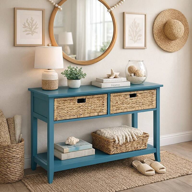 Flavius Console Table with 2 Drawers, Blue