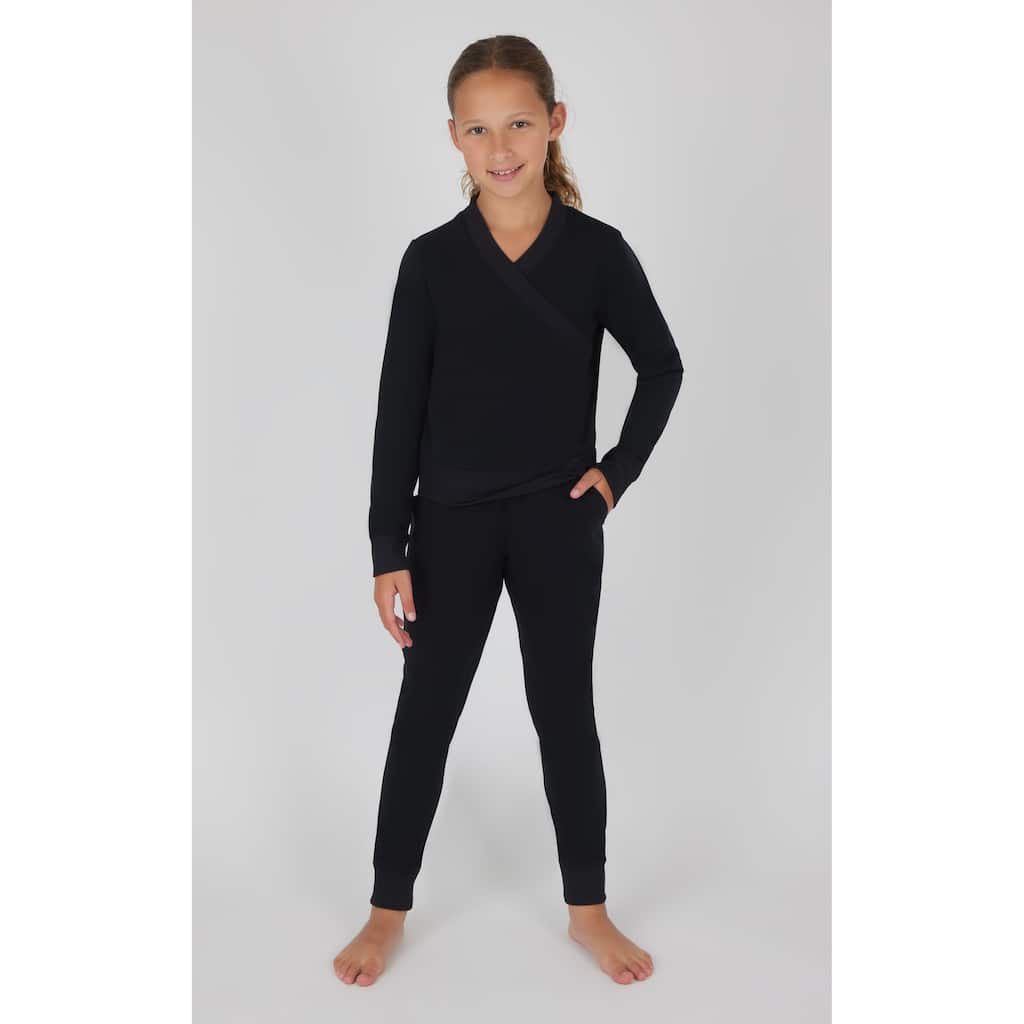 Yogalicious Girls Brushed Terry Isla Cross Over Long Sleeve Top and Jogger Set