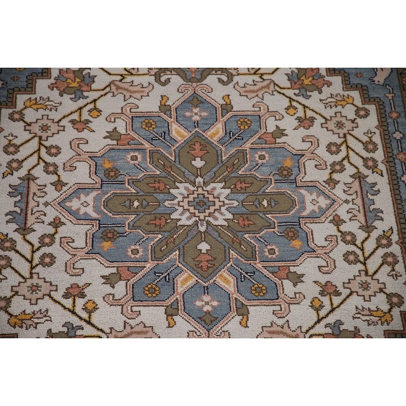 Animal Pictorial Heriz Serapi Indian Area Rug Handmade Wool Carpet - 7'10"x 9'7"
