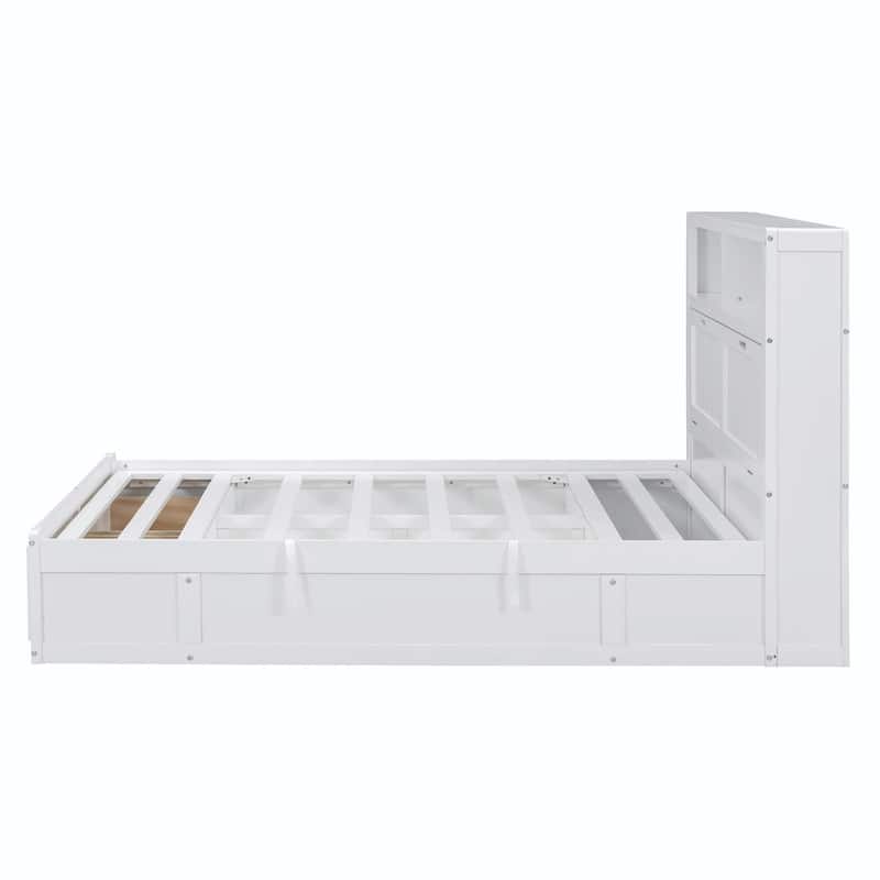 Wood Full Size Hydraulic Platform Bed with Storage LED Headboard