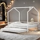 preview thumbnail 2 of 11, White Full Size Metal House Bed with Fence, Kids Bed with Trundle