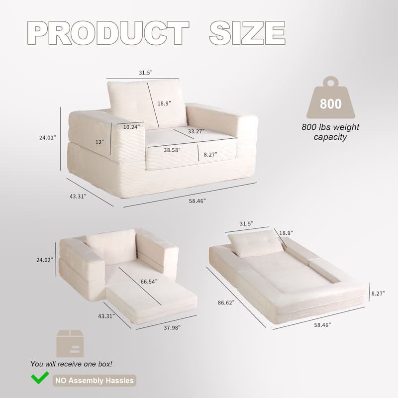 Compression Human Dog Sofa Bed for Adult & Pets, Modern Floor Couch With Pillow for Living Room Bedroom, Corduroy Fabric