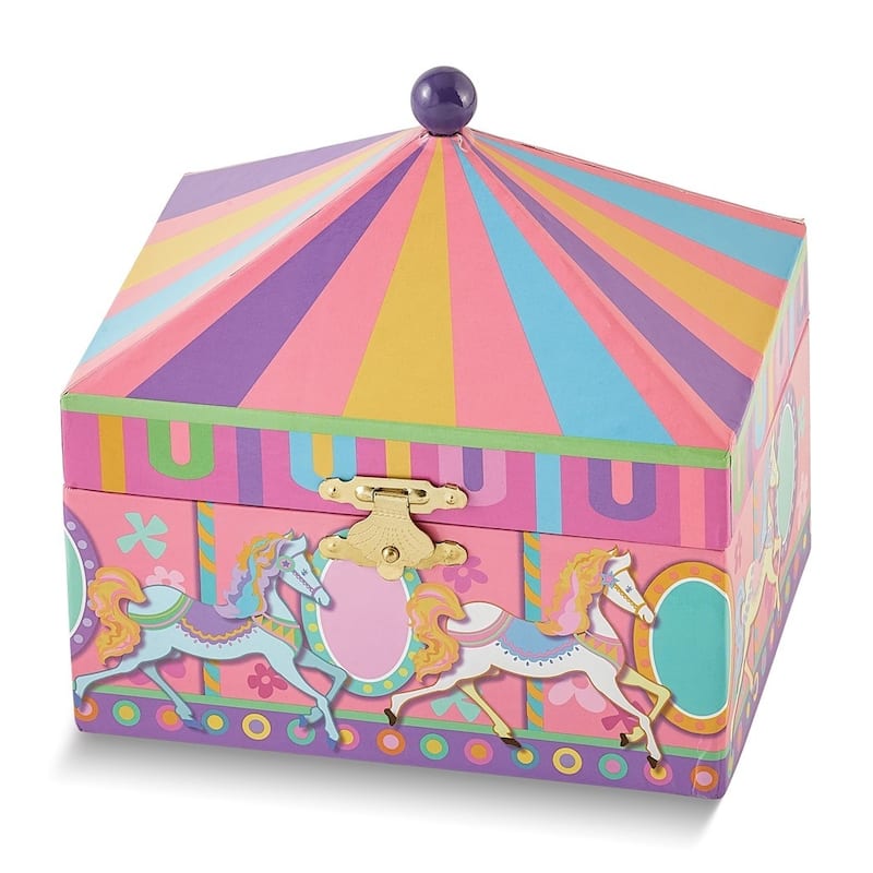 Curata ChildrenS Carousel Themed Graphic Wrap with Mirror and Twirling Pony Music Box (Plays Bolero)