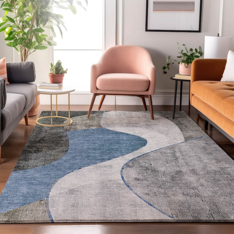 Premium Washable Super Soft Abstract Glam Mayfield Rug - Blue - 10' x 14' - Rectangle