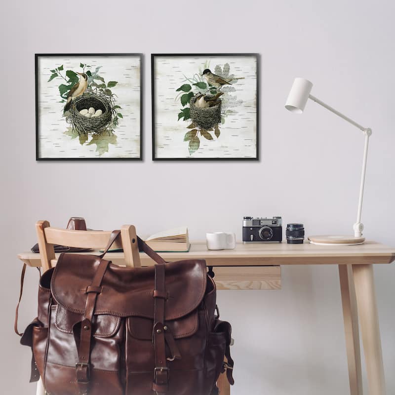 Stupell Rustic Vintage Bird Nests Framed Giclee Art Design By Susan Arnot (Set of 2)