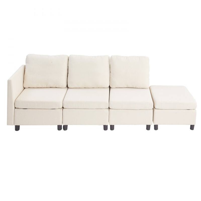 Beige Cotton-Linen Modular Sectional Sofa with Storage, Plush Cushions anda Kid-Friendly Design - 78.3 x 24 x 24 in