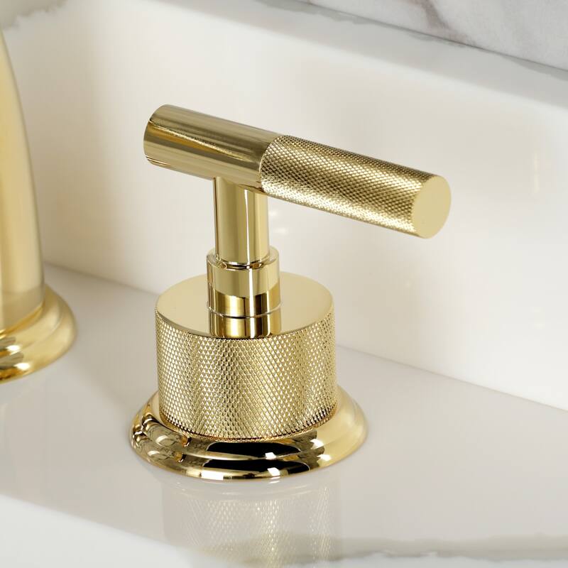 Kingston Brass Convergent Two-Handle 3-Hole Deck Mount Widespread Bathroom Faucet with Knurled Handle and Brass Pop-Up Drain