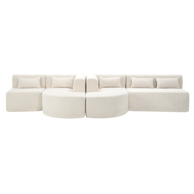 Convertible Sectional Sofa with 2 Curved Chaise Lounges, 143.7" Upholstered Sofa Free-combined Sofa Couch with 5 Back Pillows