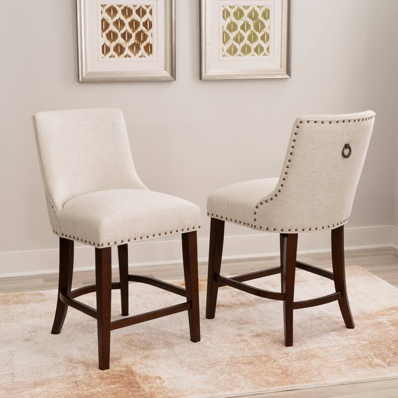 Linon Allard Beige Upholstered 25.5-Inch Counter Stool