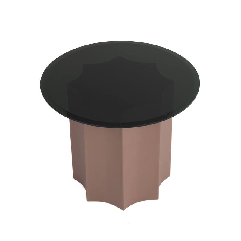 Cid Ingo Side End Table, 32 Inch Black Mirrored Glass Top, Wine Red Base