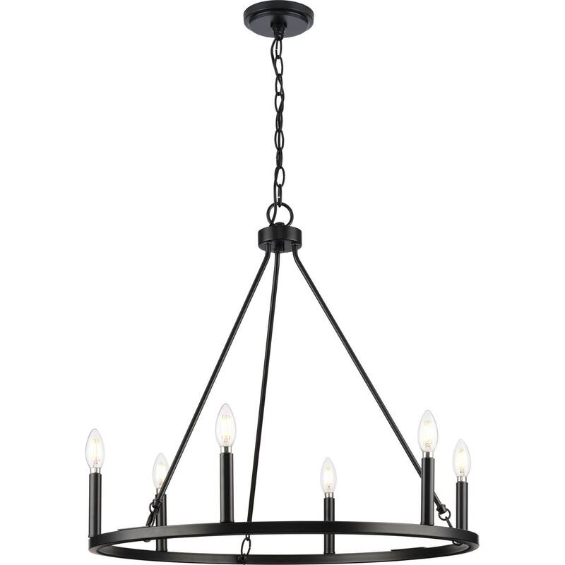 Gilliam Collection Six-Light Matte Black New Traditional Chandelier - 27.62 in x 27.62 in x 24.87 in