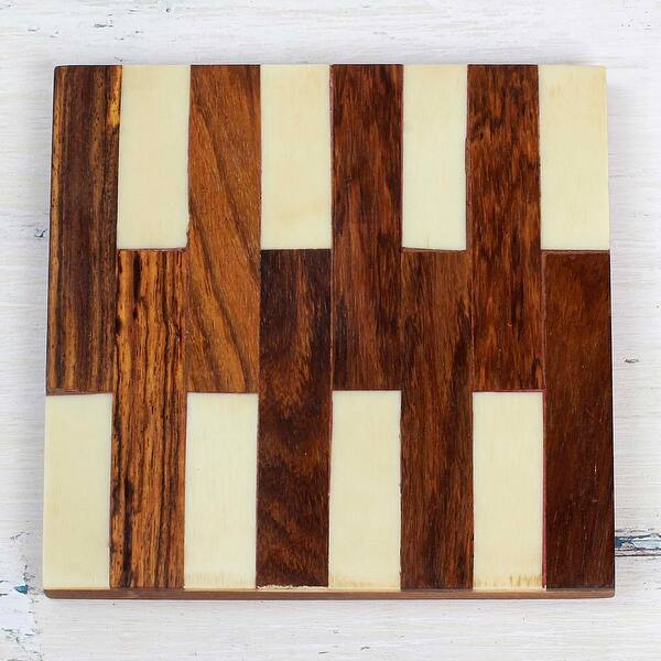 Novica Handmade Lattice Elegance Wood And Bone Coasters (Set Of 6 ...