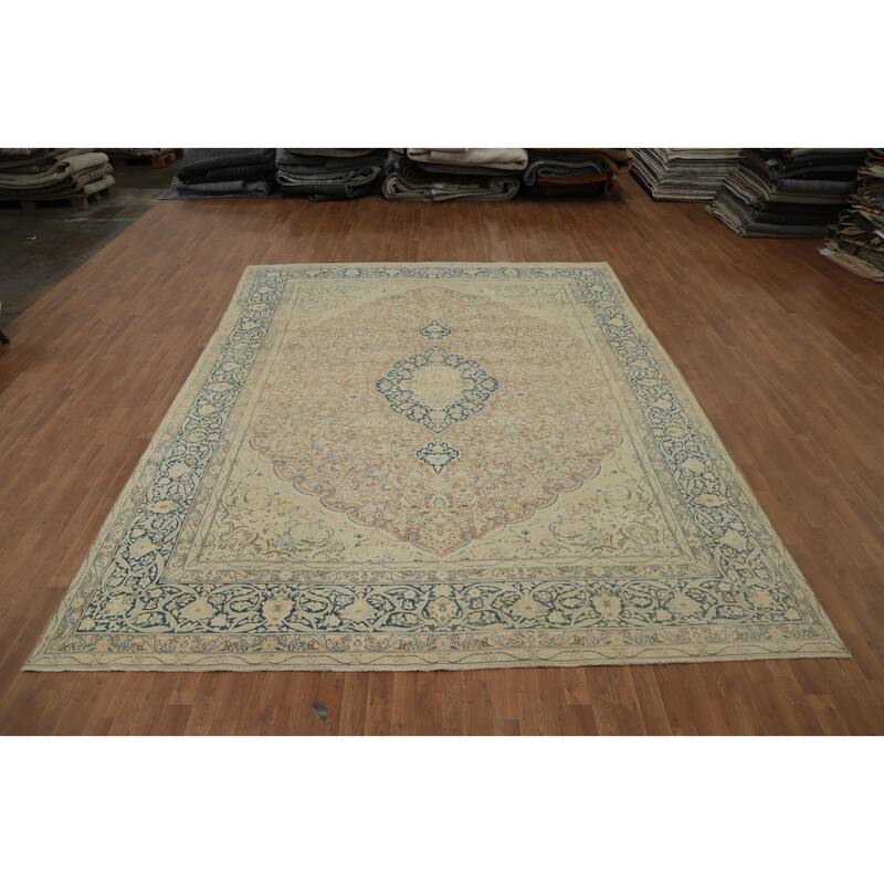 Hand Knotted Oriental 100% Wool Carpet Traditional Floral Pink Kerman Area Rug - 12' 6'' X 9' 10''