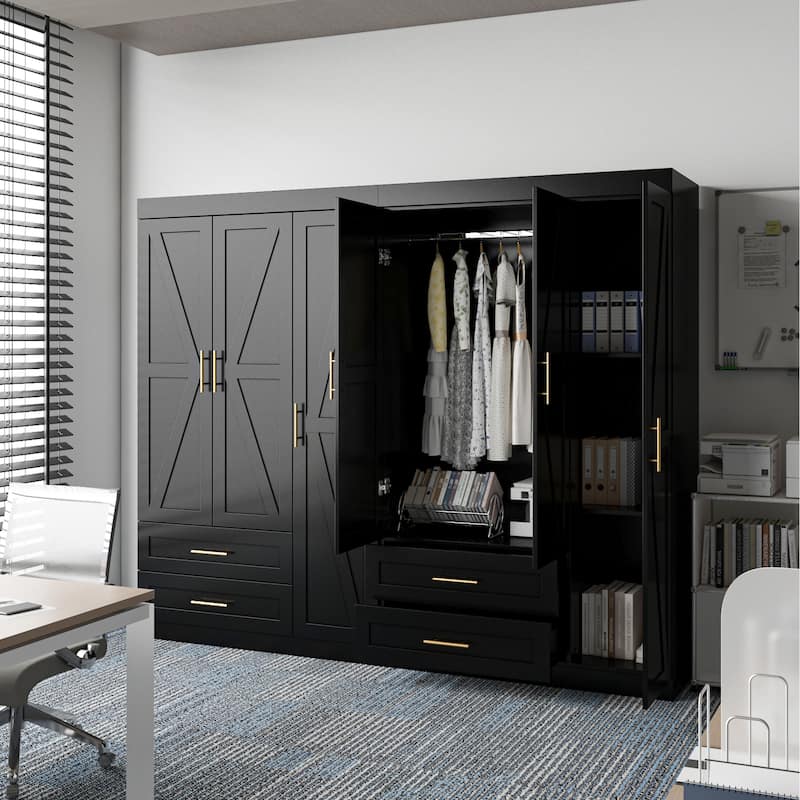 Classic Three-Door Wardrobe,Wood Bedroom Armoire with Hanging Rod and Shelves,Spacious Storage Closet,Modern Farmhouse Design