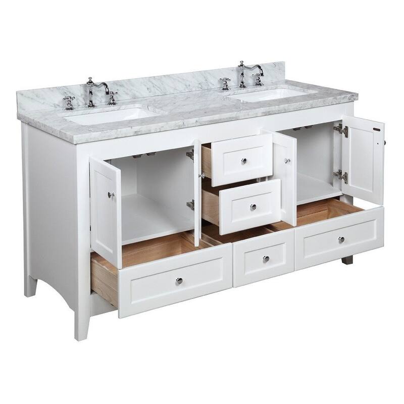 KitchenBathCollection Abbey 60" Double Bathroom Vanity with Carrara Marble Top
