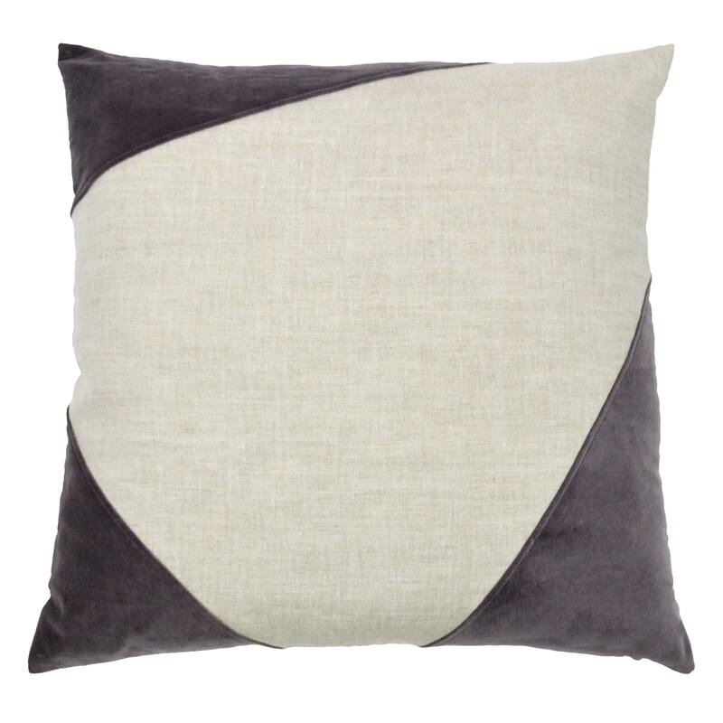 Jiti Indoor Mid-Century Modern Triangle Patchwork Mixed Media Linen and Velvet Square Throw Pillows Cushions - Purple/Natural