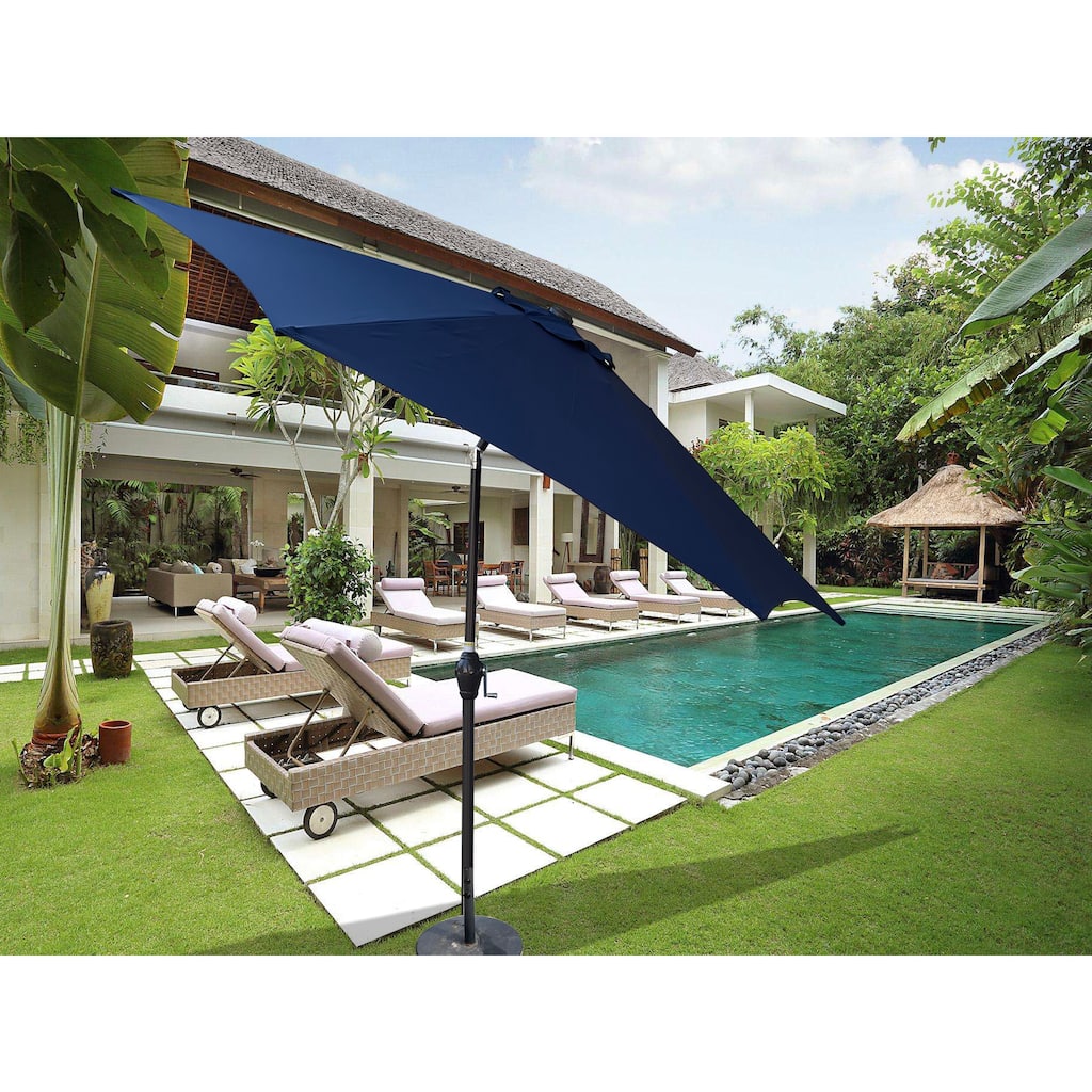 Navy Blue Patio Umbrella with Push Button Tilt and Crank System, Wind Vent, Sturdy Steel Construction