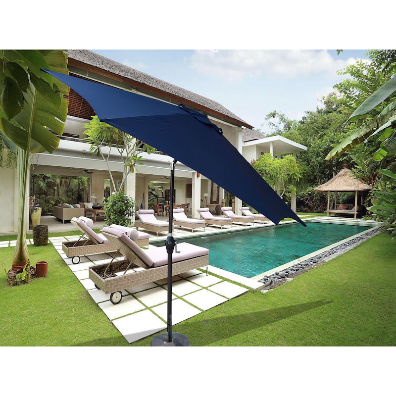 Navy Blue Patio Umbrella with Push Button Tilt and Crank System, Wind Vent, Sturdy Steel Construction - Blue