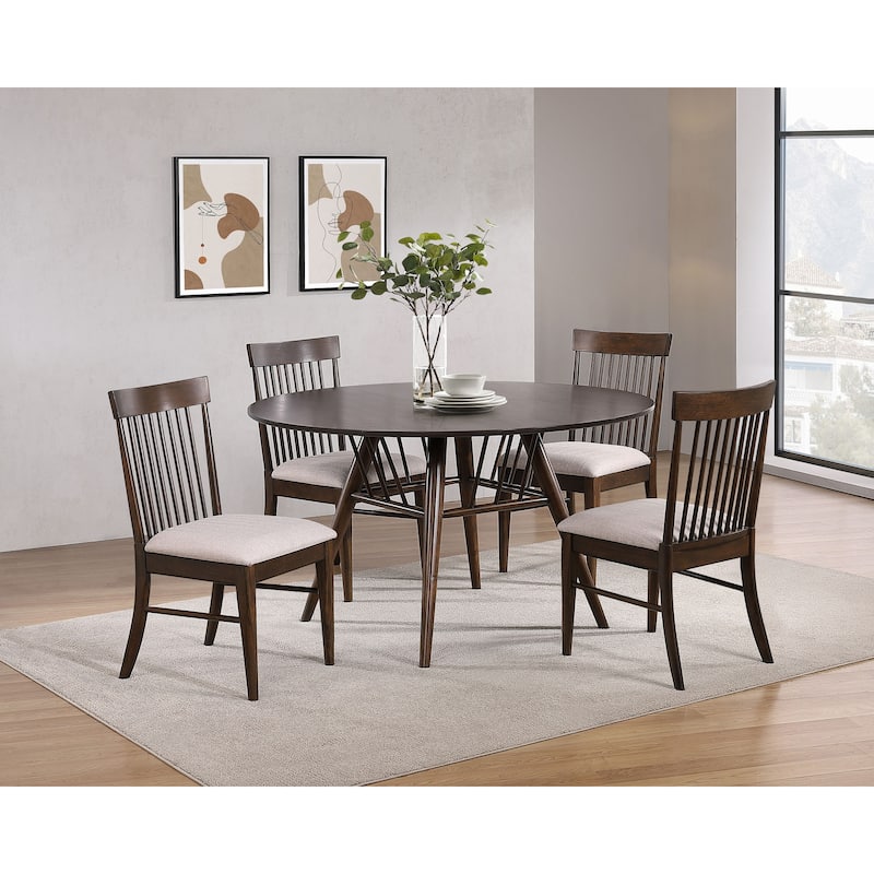 2pc Set Mid-Century Dining Side Chairs Foam Padded Seat Classic Spindle Backwood Kitchen