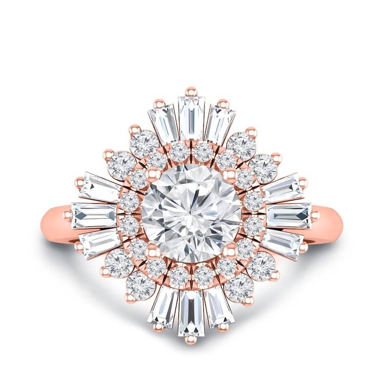 Auriya 14k Gold 1 1/2ctw Ballerina Halo Diamond Engagement Ring Certified (G-H, VS1-VS2) - Rose - 4.5