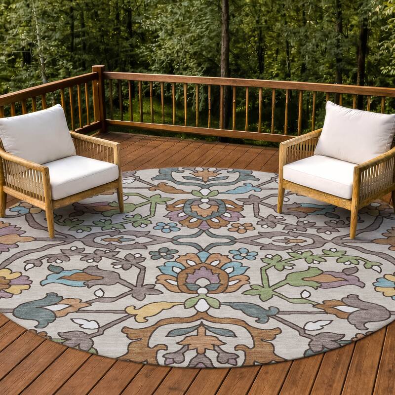 Machine Washable Indoor/ Outdoor Traditional Blanca Chantille Rug - Beige - 8' x 8'