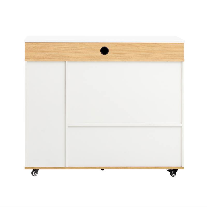 Rolling Kitchen Island with Extendable Table, Drawers, Power Outlet and Brake lock, Storage Cabinet