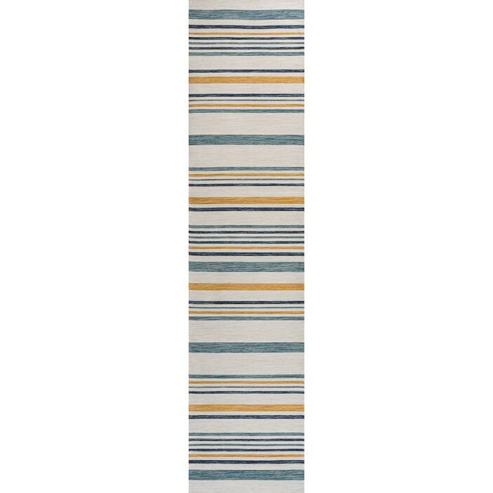 JONATHAN Y Reversible Zephyr Classic Coastal Ticking Stripe Machine-Washable Cream/Navy Indoor/Outdoor Rug - 2 X 8