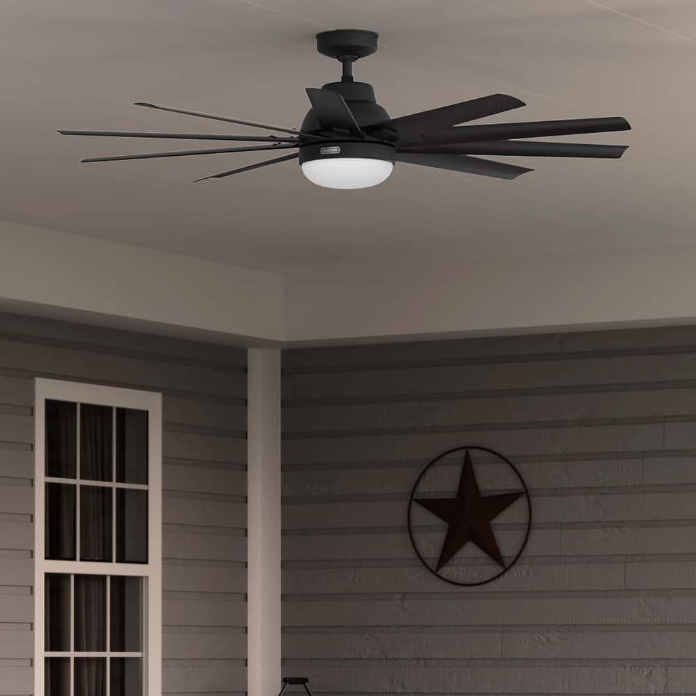 Hunter 60" Overton Damp Rated Ceiling Fan with LED Light Kit and Wall Control - Windmill, Transitional, Modern - ENERGY STAR