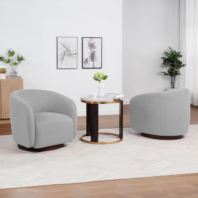 SEYNAR Modern Glam Boucle Fabric Round 360 Degree Swivel Barrel Chair Set of 2 - Light Grey
