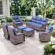 preview thumbnail 137 of 187, Outdoor Patio Sofa Swivel Chair with 6-Inch Thick Cushions Set 7PCS Sofa Swivel Chair w/ Ottoman - Brwon Wicker Blue Cushion