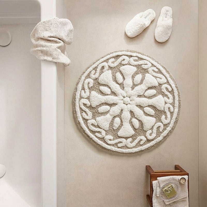 Madison Park Marrakesh Medallion Cotton Tufted Bath Rug - 25" round - Taupe