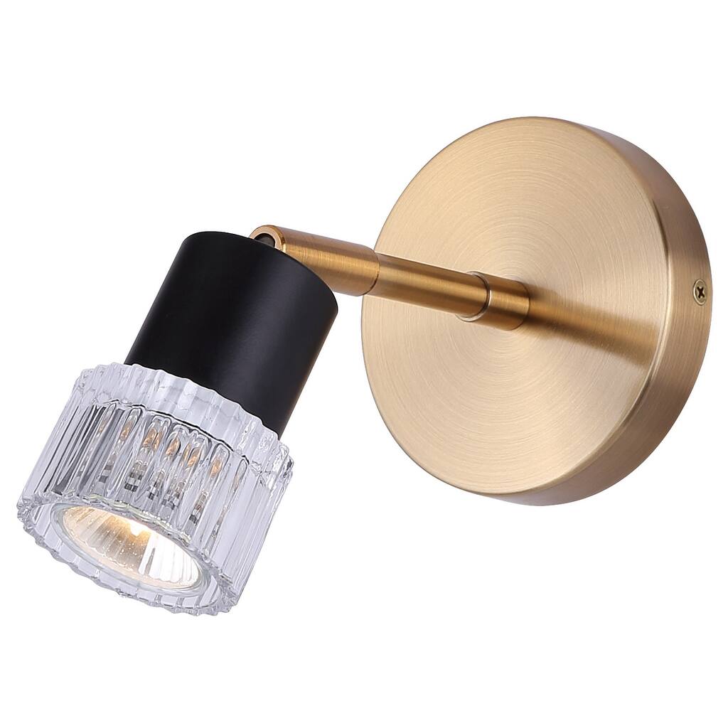 ELSEE 1 Light 4.75 in. Ceiling/Wall Matte Black and Gold Track Light Kit with Clear Ribbed Glass Shade