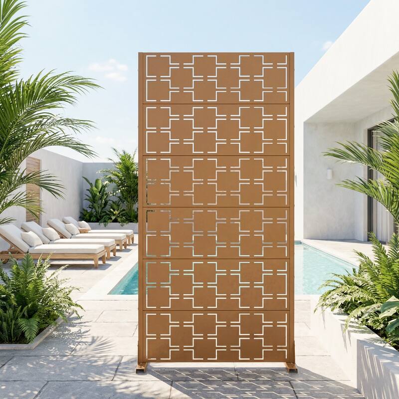 6 ft. H x 4 ft. Metal Privacy Screen Free Standing - 72"x35" - Brown