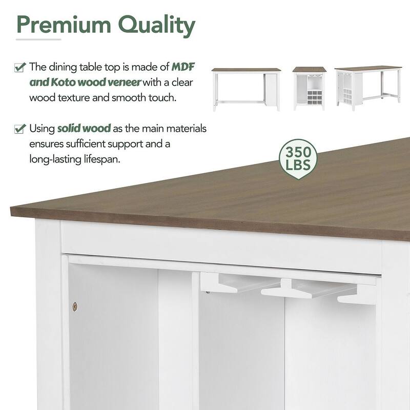 Multifunctional Rubberwood Counter Height Dining Table Set, 59.6" Counter Height Dining Table with 4 Upholstered Dining Chairs
