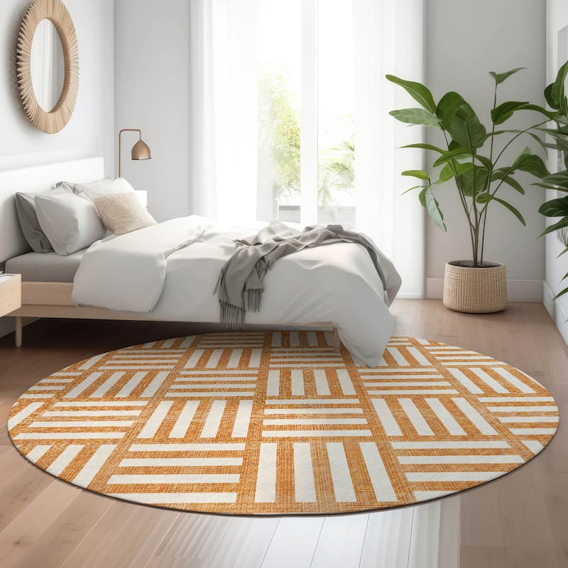 Premium Washable Super Soft Contemporary Mosaic Mayfield Rug - Orange - 8' x 8' - Round