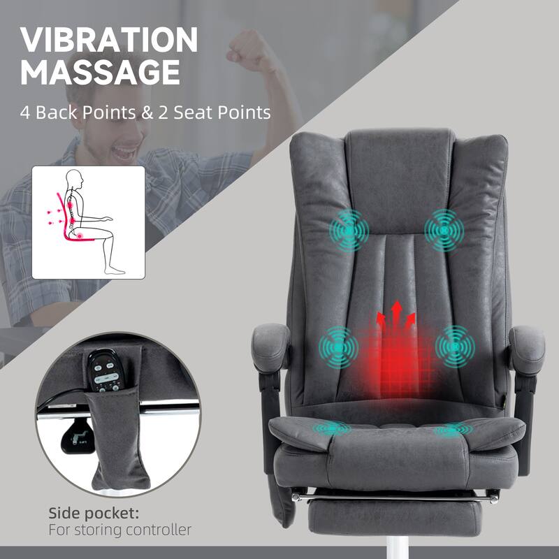 Vinsetto Microfiber Office Chair, High Back Computer Chair with 6 Point Massage, Heat - Rock Grey