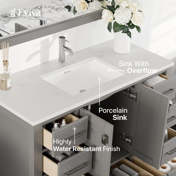 Eviva Bloom 48 in. W x 18 in. D x 34 in. H Double Sink Floating Bath Vanity in Pine Gray with White Porcelain Top