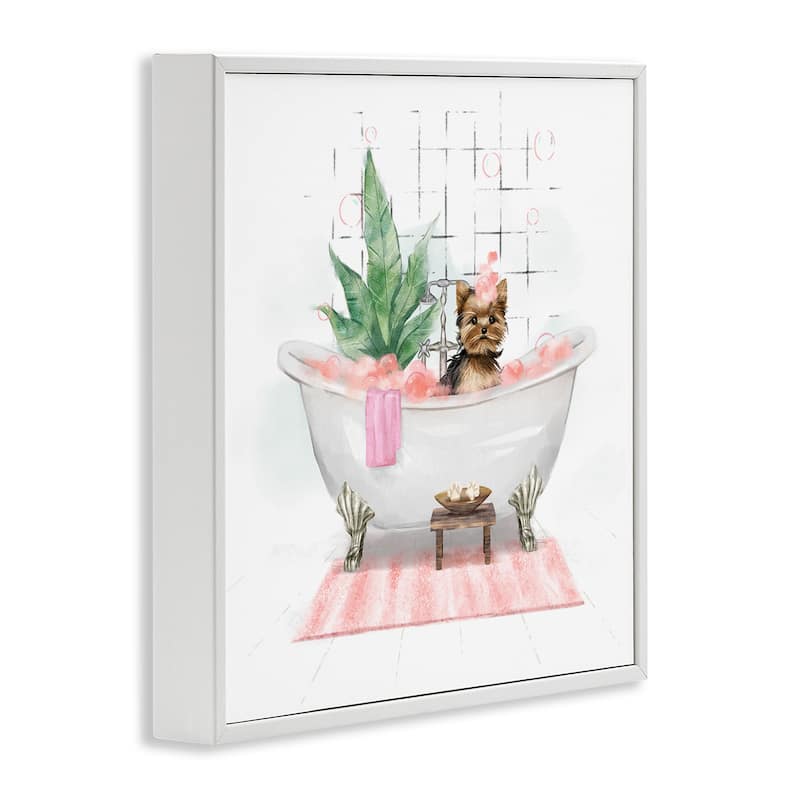 Stupell Chic Yorkie Dog in Pink Bubble Bath Framed Wall Art