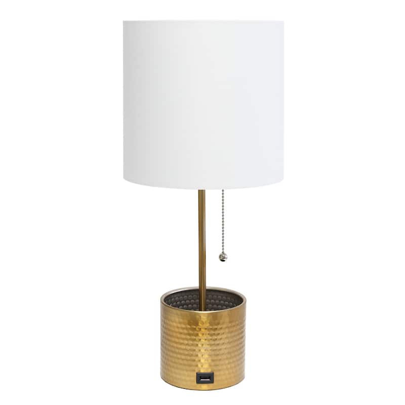 Metal Table Lamp with USB Charging Port - 18.5" - Gold and White
