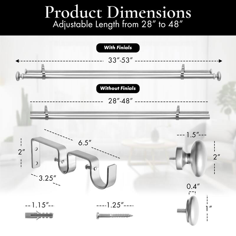 Meriville 1-Inch Diameter Prima Telescoping Double Window Treatment Curtain Rod