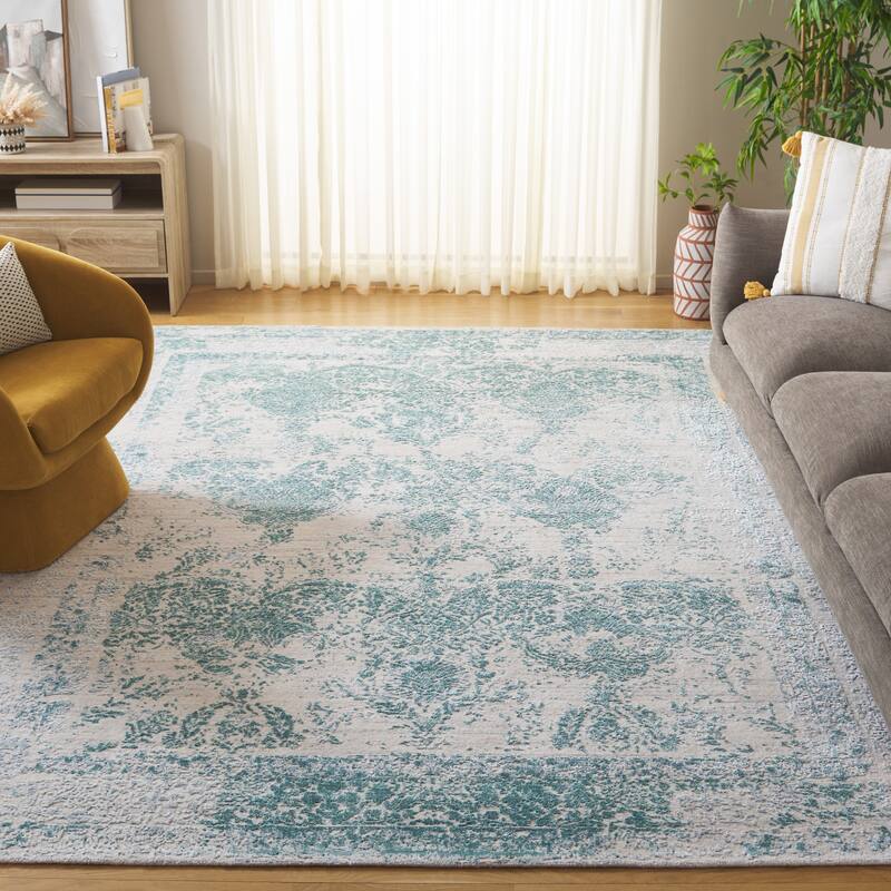 SAFAVIEH Hand-Loomed Cicek Malve Modern & Contemporary Viscose Rug - 10' x 14' - Turquoise/Ivory