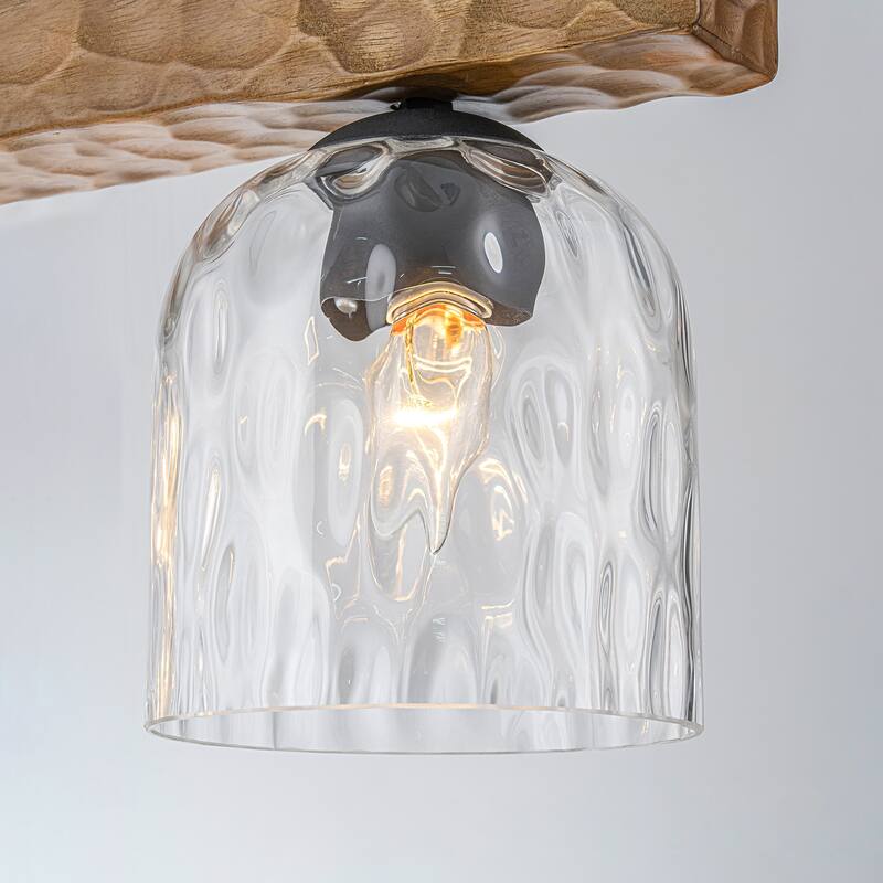 Farmhouse 5-Light Linear Island Pendant with Hammered Glass Shades and Antique Wood Finish