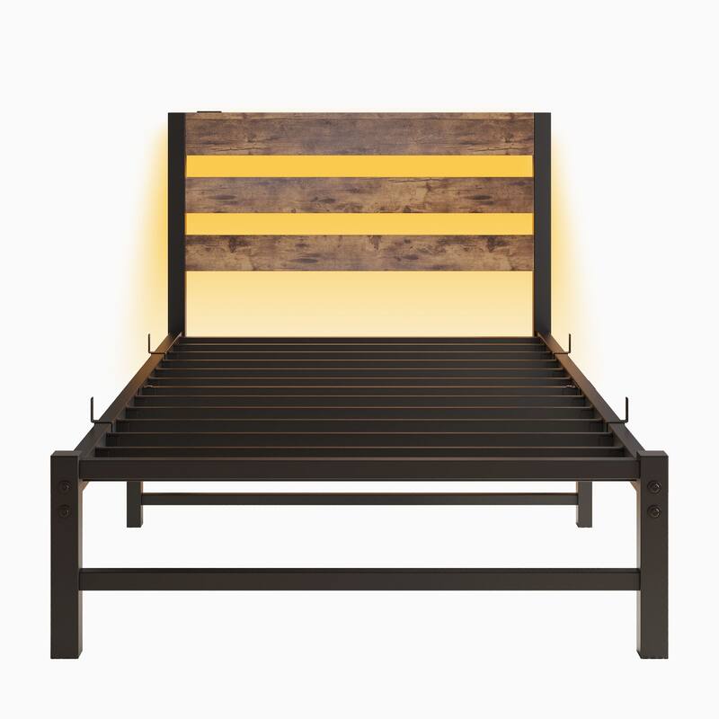 Metal Frame Platform Bed with USB Charging Station