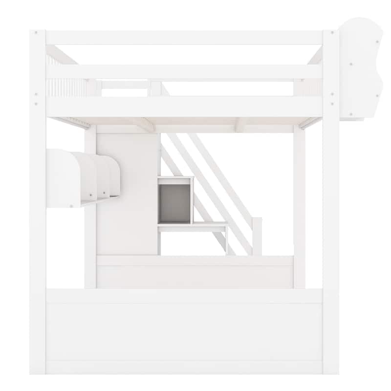 Queen Wooden Loft Bed with Storage Staircase, Wardrobe & Shelving by Harper&Bright Designs
