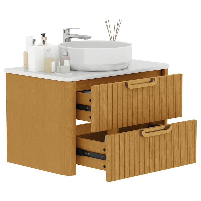 Moasis 30 Inch Floating Bathroom Vanity with White Stone Top and 2 Drawers